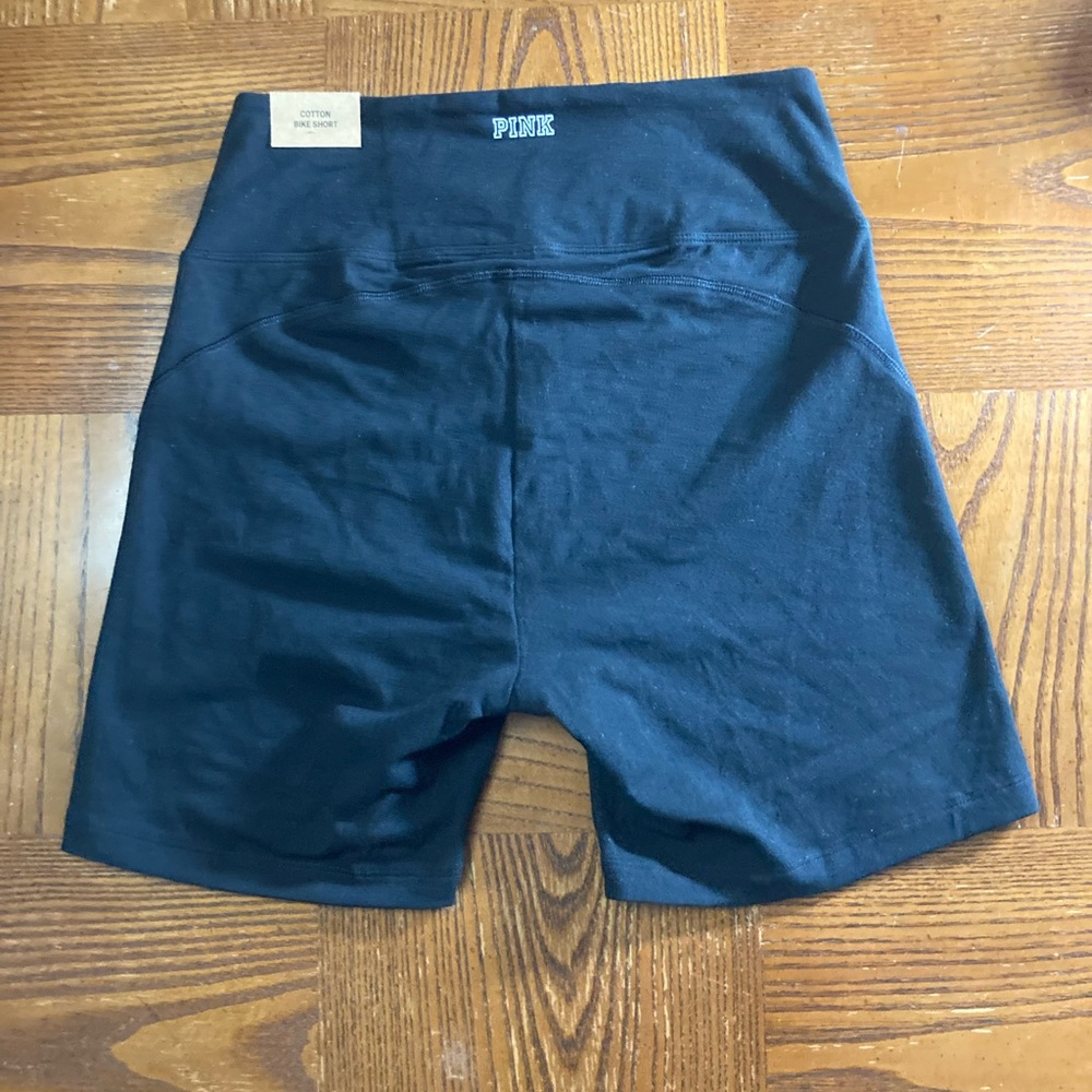 VS PINK- Cotton Bike Shorts- Black w/ Small White 'PINK' Logo, Sz: Med, NWT